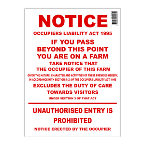 Public Liability Act Farm Sign