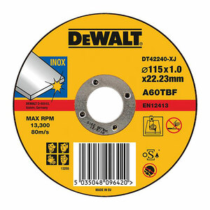 DEWALT SS/Inox Cutting 115x1x22.2mm Flat