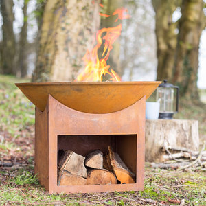 Fasa Oxidised Firepit with Log Store
